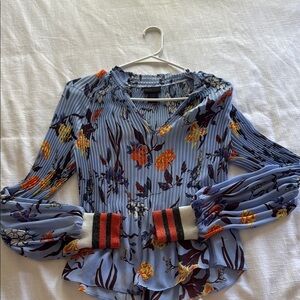 Blue and Orange Ruffled Peplum Blouse